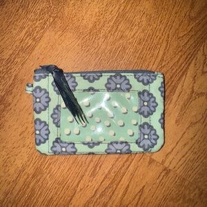 Vera Bradley Mint Floral Coin Pouch with Polka Dot ID Window